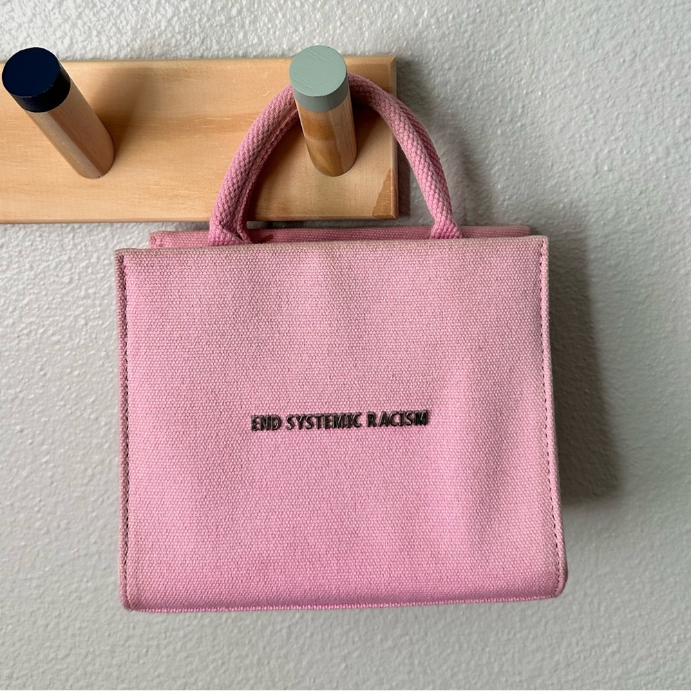 Brandon Blackwood “end systemic racism” pink canvas mini tote